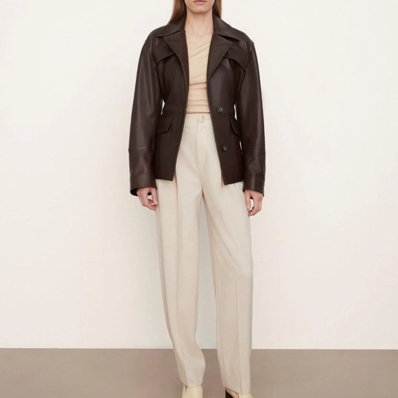 Vince Safari Leather Jacket in Black Truffle (Chocolate Brown) XS - Picture 3 of 4